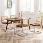 ONEVOG Faux Leather Dining Chairs Set of 2, Mid-Century Modern Kitchen Chairs with Natural Rattan Back and Non-Slip Metal Legs, 19" Upholstered Armless Dining Room Chairs, Caramel Brown