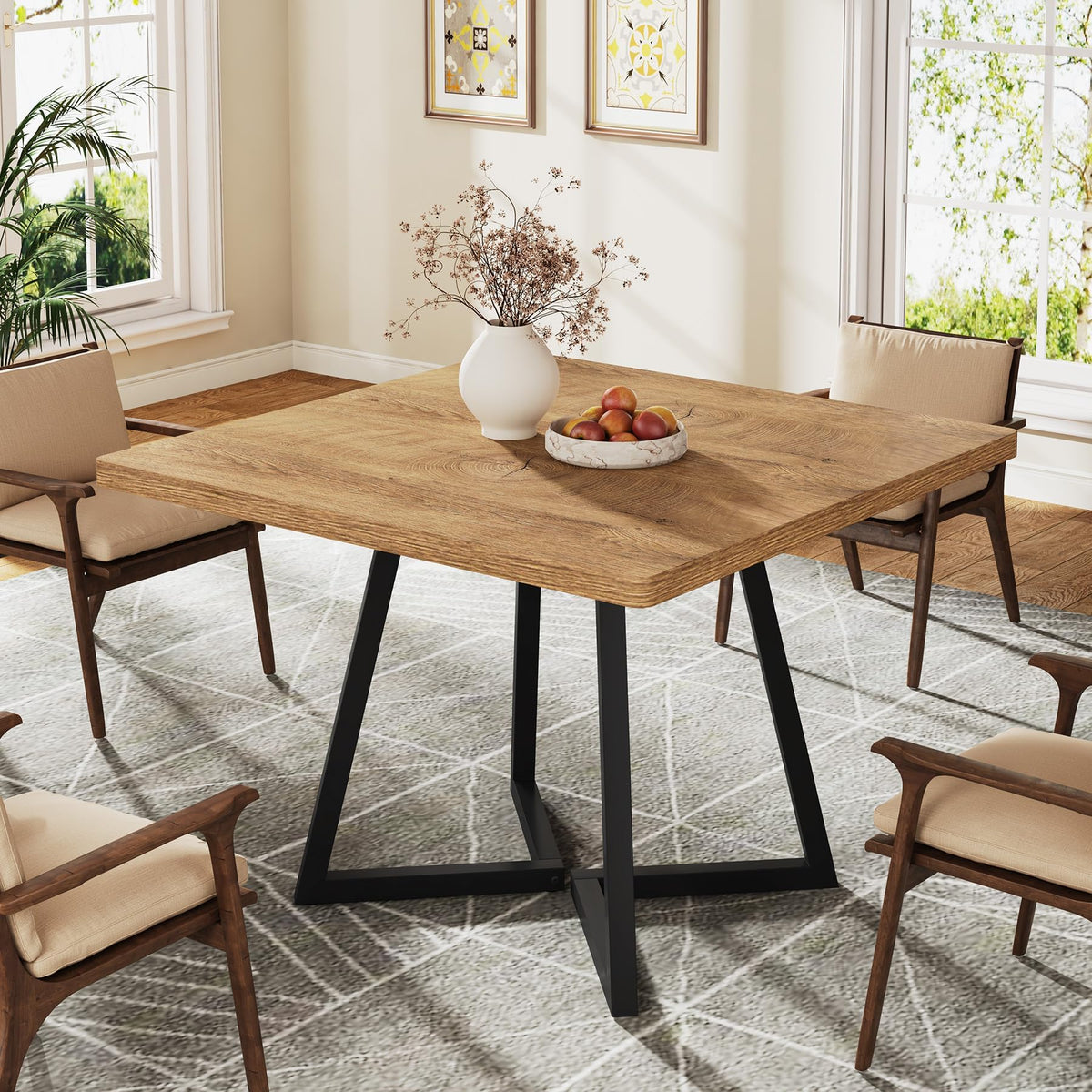 Tribesigns Square Dining Table for 2, 31.5" Industrial Dinner Table with Metal Base, Kitchen Table for Dining Room, Small Space, Apartment