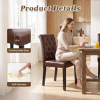 LSSPAID Dining Chairs Set of 6, Modern Armless Parsons Side Chairs, Upholstered Button-Tufted PU Leather Dining Kitchen Chairs with Solid Wood Legs, Brown
