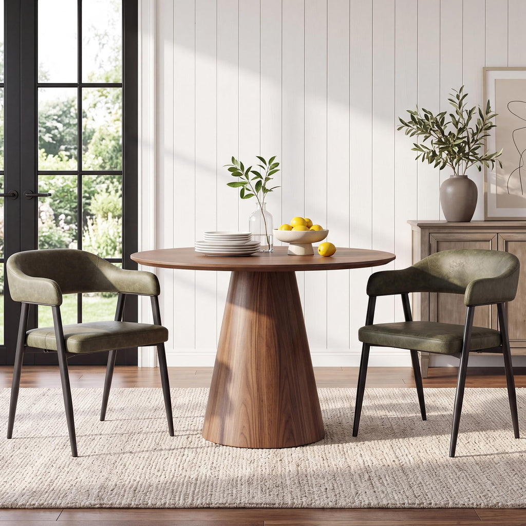 HNY Modern Dining Room Arm Chairs Set of 6, Retro Faux Leather Upholstered Barrel Dining Chairs with Arms Mid-Century Brown Accent Chair with Metal Legs, Open-Back Kitchen Side Chair for Living Room
