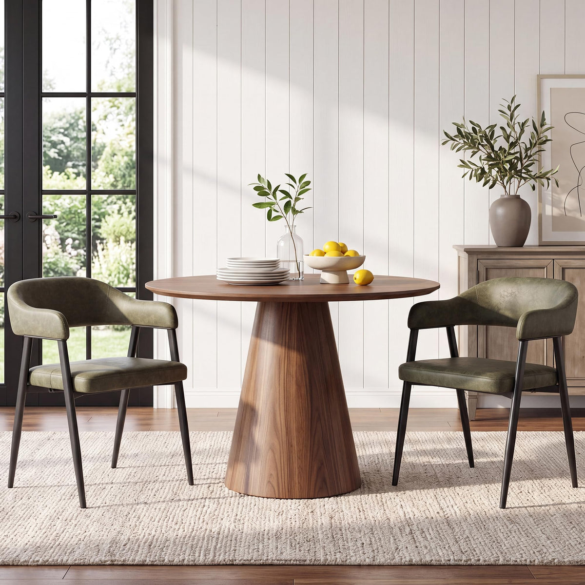 HNY Modern Dining Room Arm Chairs Set of 6, Retro Faux Leather Upholstered Barrel Dining Chairs with Arms Mid-Century Brown Accent Chair with Metal Legs, Open-Back Kitchen Side Chair for Living Room