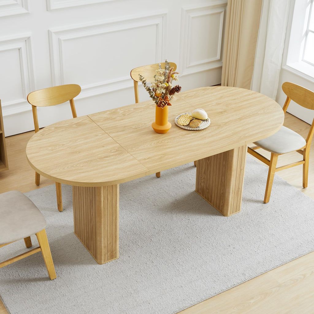 weselon 55"-71" Extendable Dining Table with Storage, Expandable Kitchen Table for 4-6, Space Saving Dining Room Table with Hidden Storage Cabinet, Adjustable Shelves & Fluted Base (Walnut)