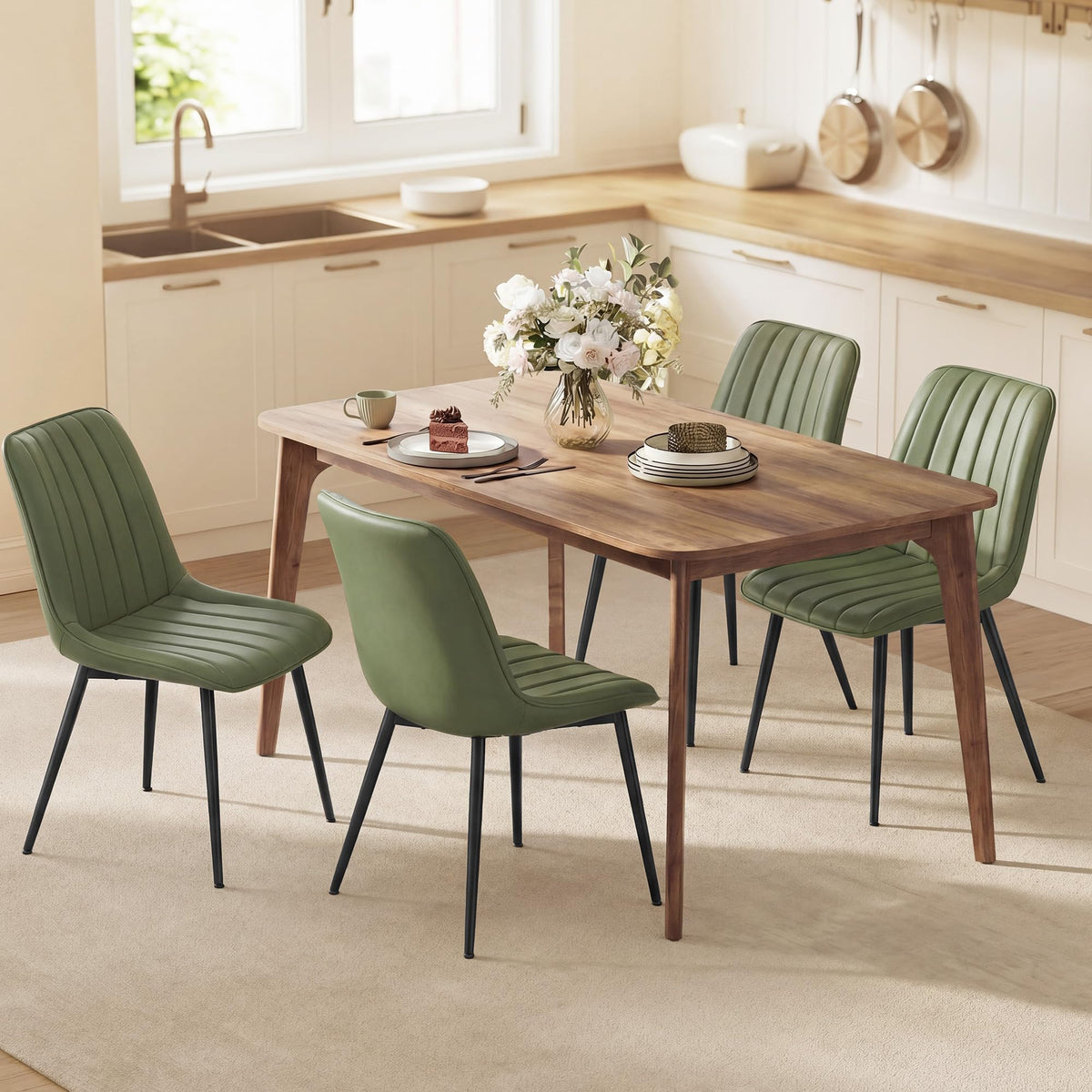 VASAGLE Dining Chairs Set of 4, Upholstered Kitchen Chairs, PU Leather