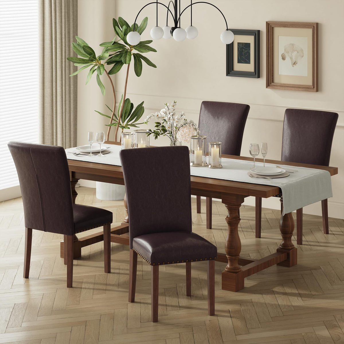 COLAMY Upholstered Parsons Dining Chairs Set of 4, Fabric Dining Room Kitchen Side Chair with Nailhead Trim and Wood Legs - Blue/White Flower