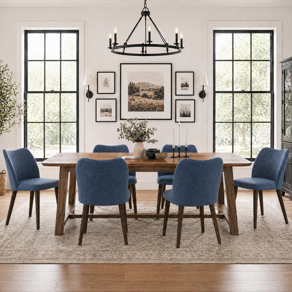 MALOL Dining Chairs Set of 6, Upholstered Fabric Kitchen Chairs with Curved Back, Padded Seat and Solid Wood Legs, Modern Dining Chair for Kitchen Dining Room, Camel