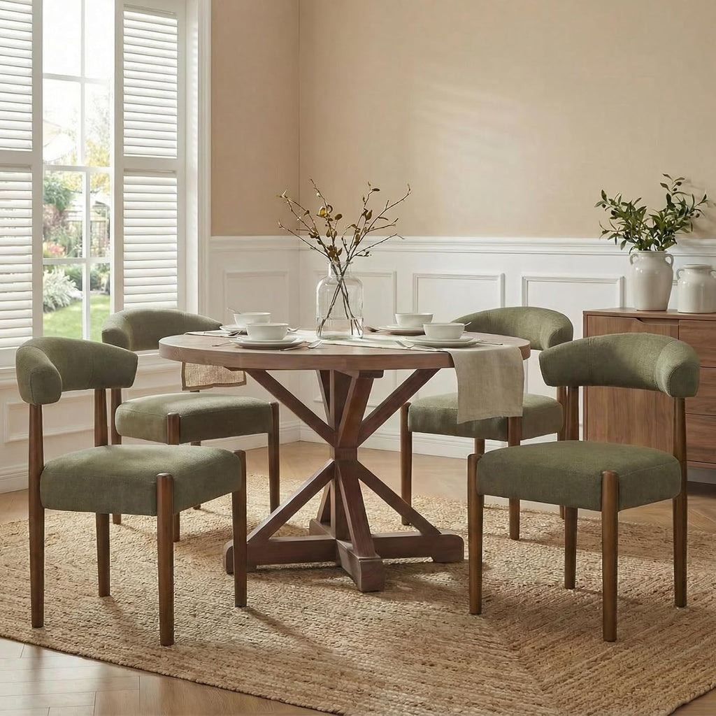 VKNOW Wooden Dining Chairs Set of 4 with Walnut Wood Legs and Curved Back