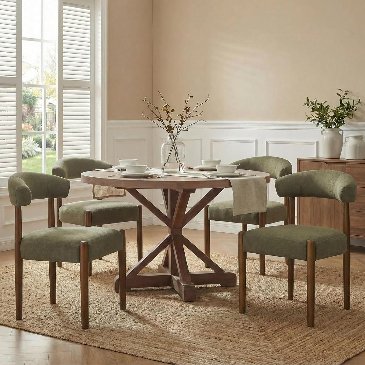 VKNOW Wooden Dining Chairs Set of 4 with Walnut Wood Legs and Curved Back