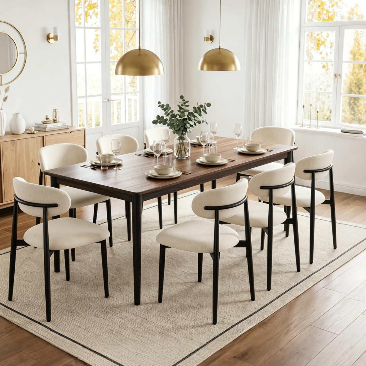UVV Dining Chairs Set of 4, Metal Kitchen Chairs with Modern Fabric Upholstered for Dining Room, Beige