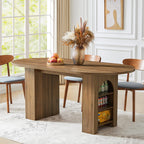 weselon 55"-71" Extendable Dining Table with Storage, Expandable Kitchen Table for 4-6, Space Saving Dining Room Table with Hidden Storage Cabinet, Adjustable Shelves & Fluted Base (Walnut)