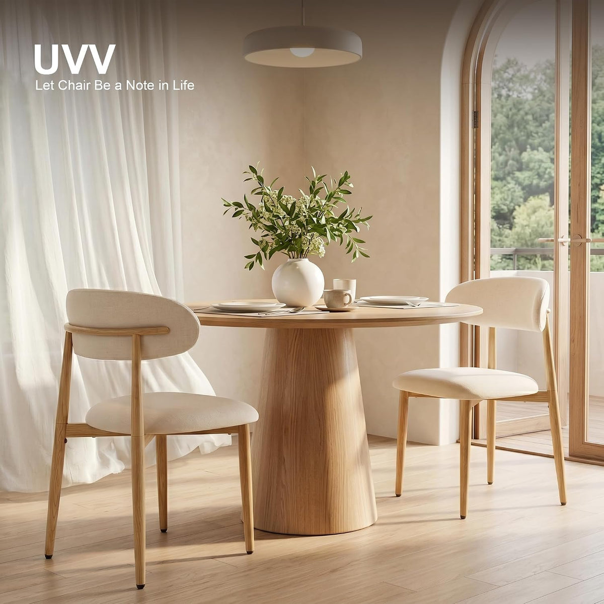 UVV Dining Chairs Set of 4, Metal Kitchen Chairs with Modern Fabric Upholstered for Dining Room, Beige
