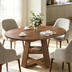 43.3"-59" Extendable Round Oval Dining Table for 4-8 with Storage Shelf