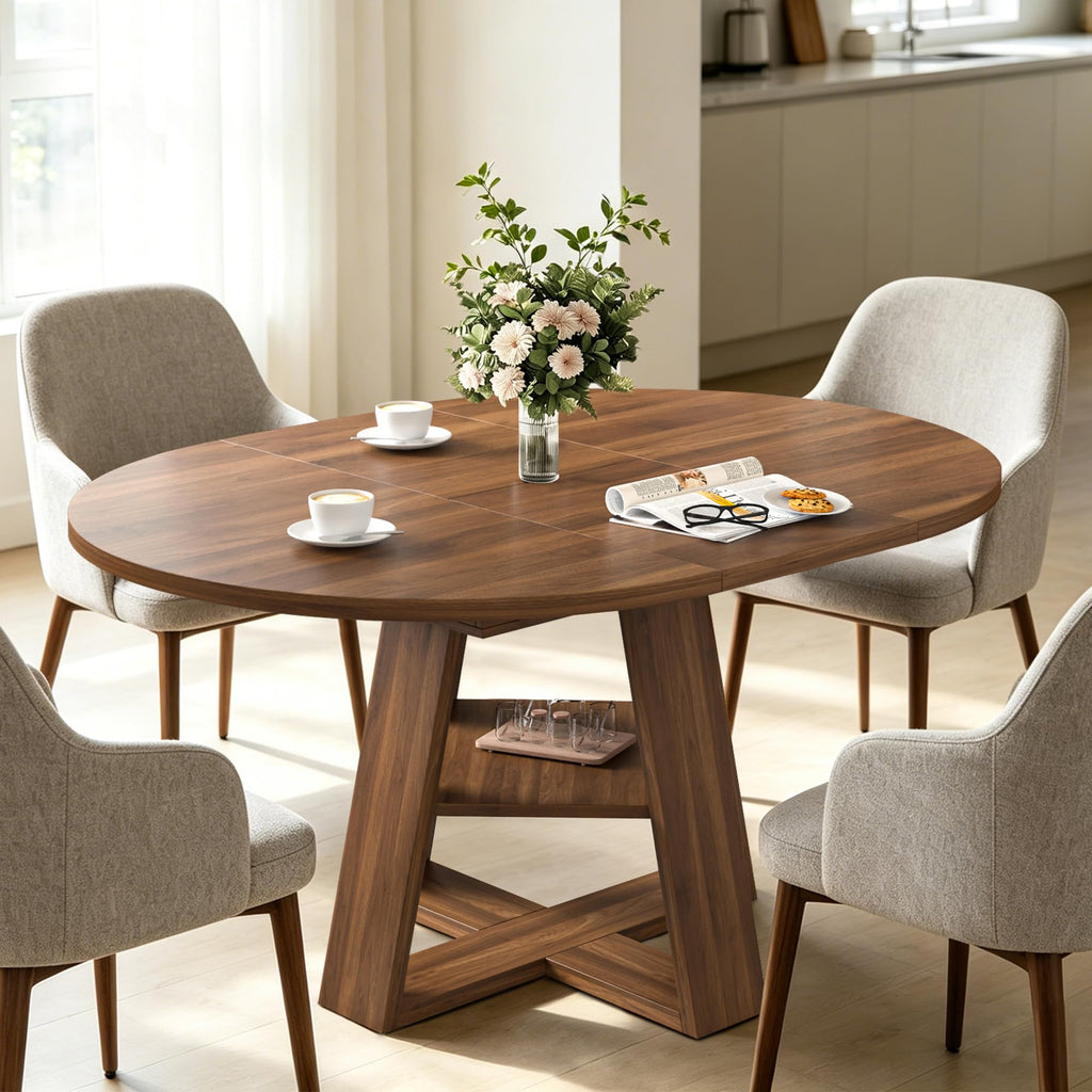 43.3"-59" Extendable Round Oval Dining Table for 4-8 with Storage Shelf