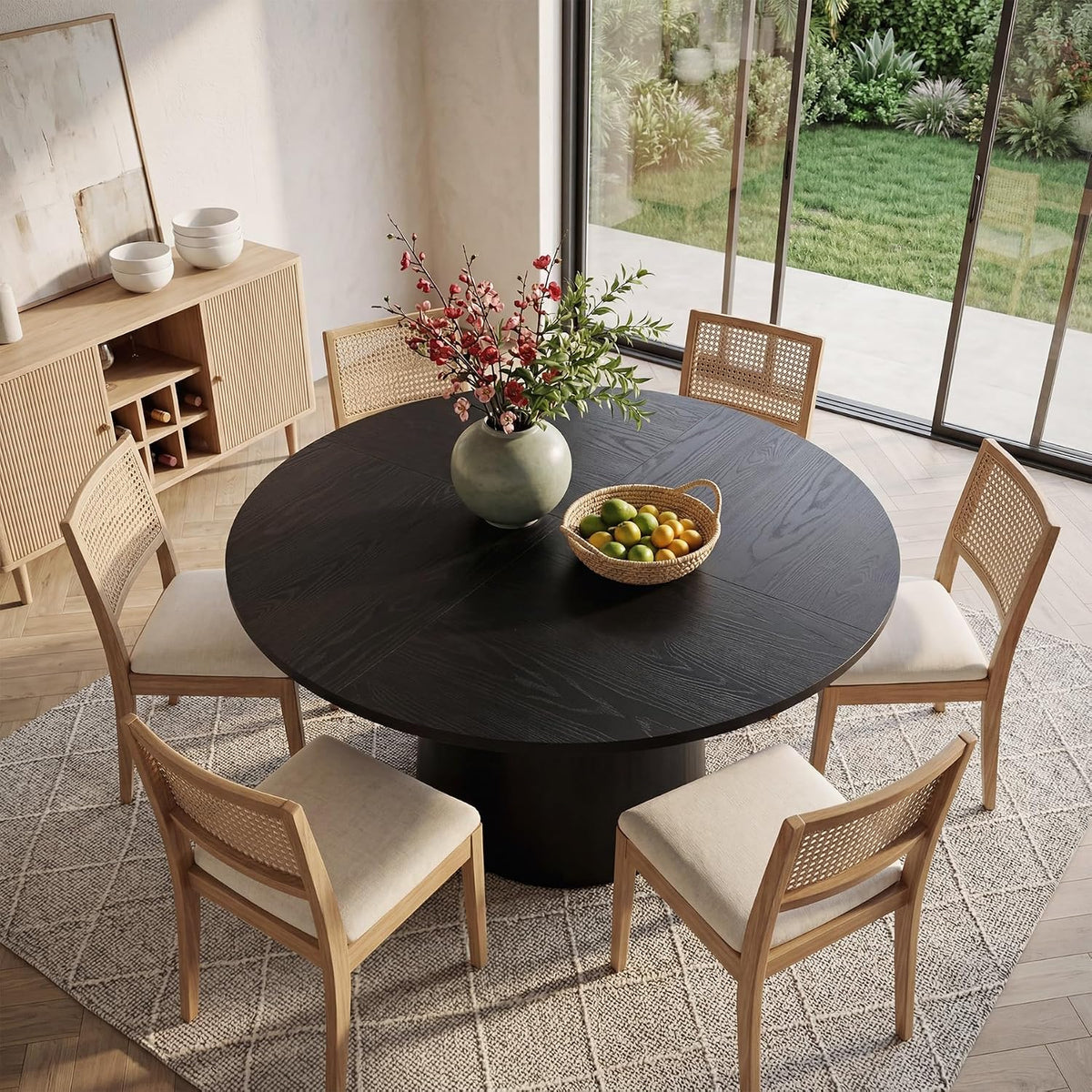 LITTLE TREE 47.24 Inches Round Dining Table, Modern Wooden Kitchen Table with Heavy-Duty Table Legs, Space Saving Circle Dinner Furniture for Kitchen, Dining Room, Living Room, Black