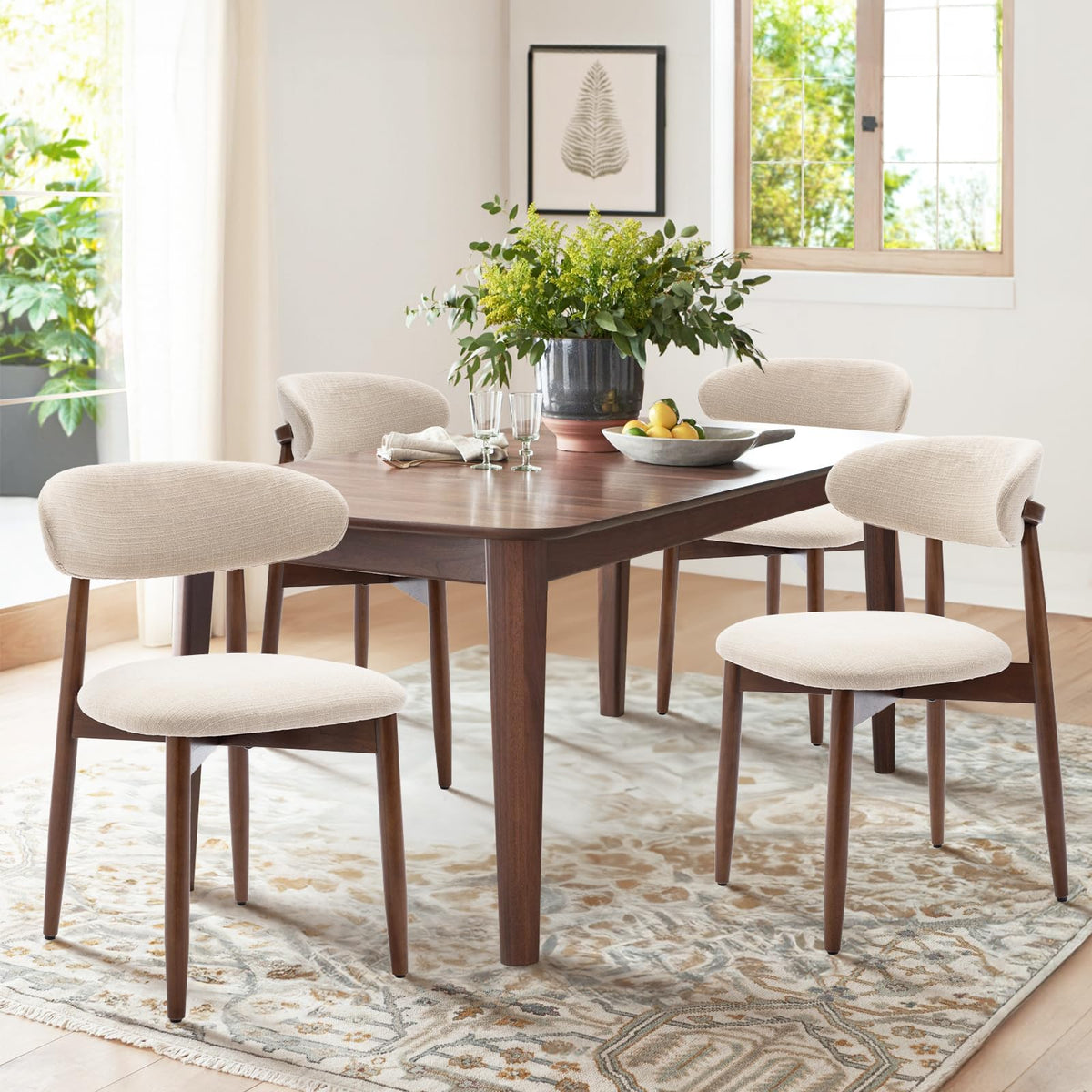 COLAMY Wooden Dining Chairs Set of 6, Upholstered Kitchen Side Chair, Beige