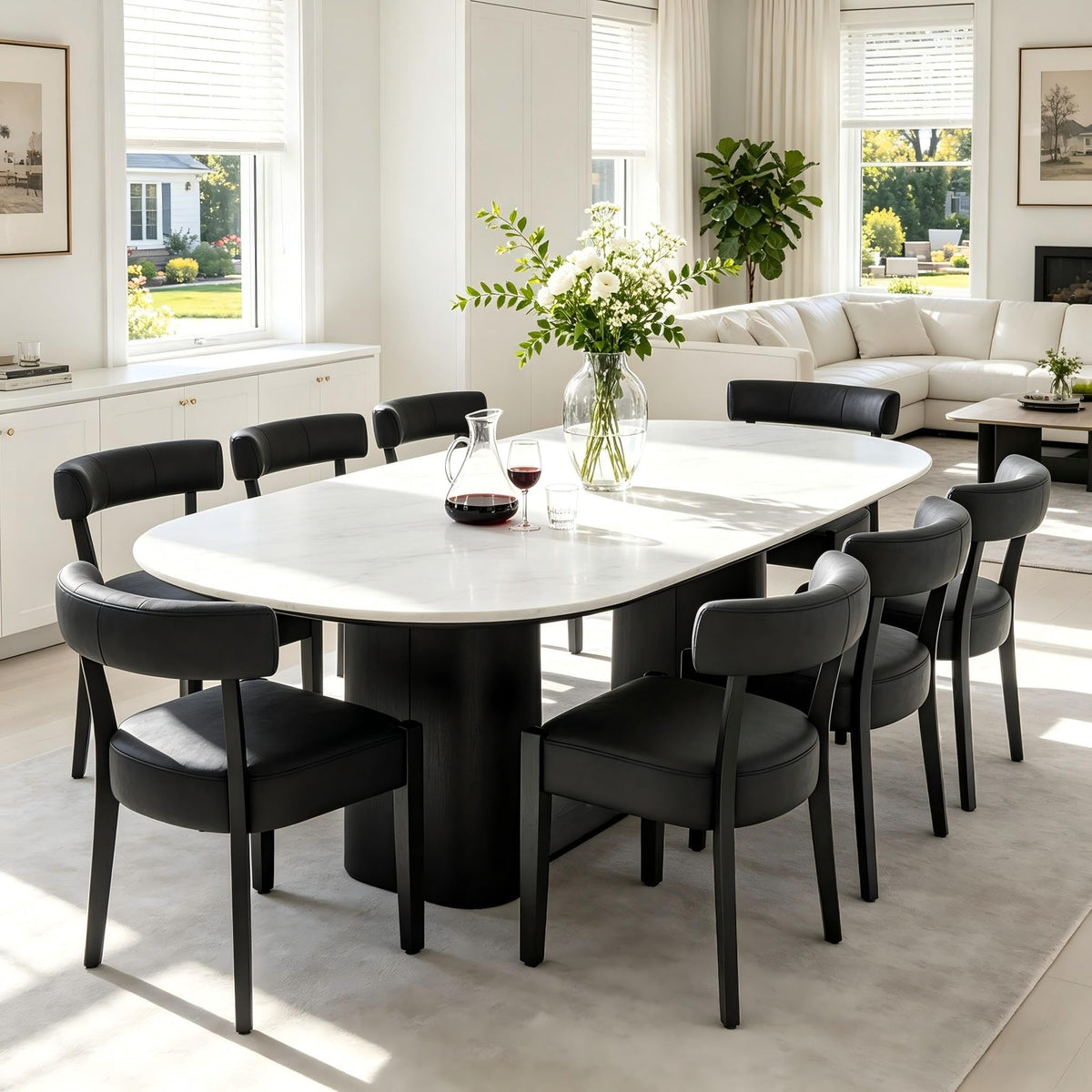 RNKSFX Modern Dining Chairs Set of 4, Faux Leather Upholstered Kitchen & Dining Room Chairs, Mid Century Modern Wooden Dining Chairs Oversized Sturdy Rounded Chairs Curved Back, Beige