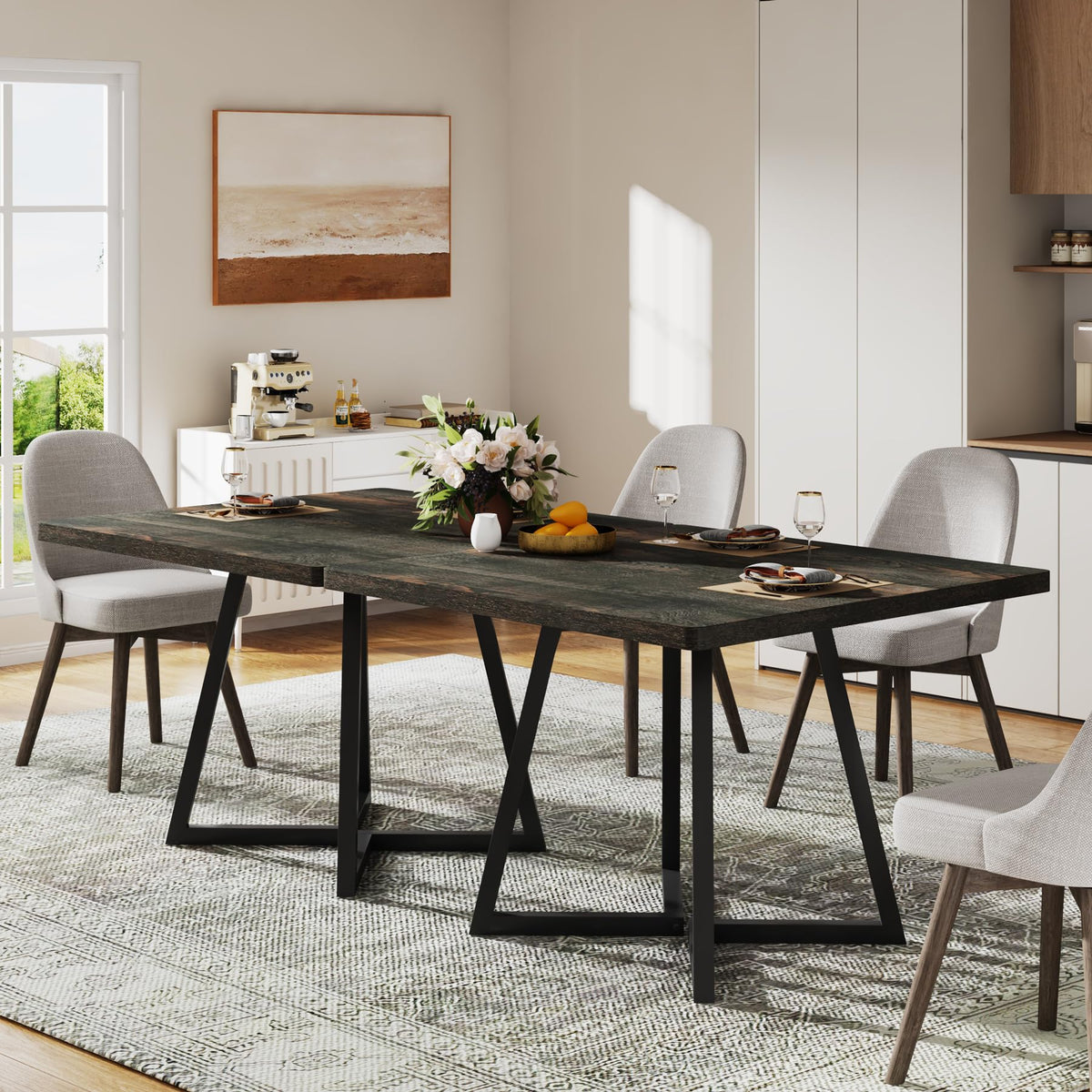Tribesigns Square Dining Table for 2, 31.5" Industrial Dinner Table with Metal Base, Kitchen Table for Dining Room, Small Space, Apartment