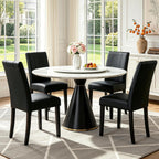 CHUN YI Dining Chairs Set of 4, Faux Leather Dining Room Chairs, Upholstered Modern Kitchen Parsons Chairs for Dining Room with Sturdy Wood Legs, Black (Only Chair)