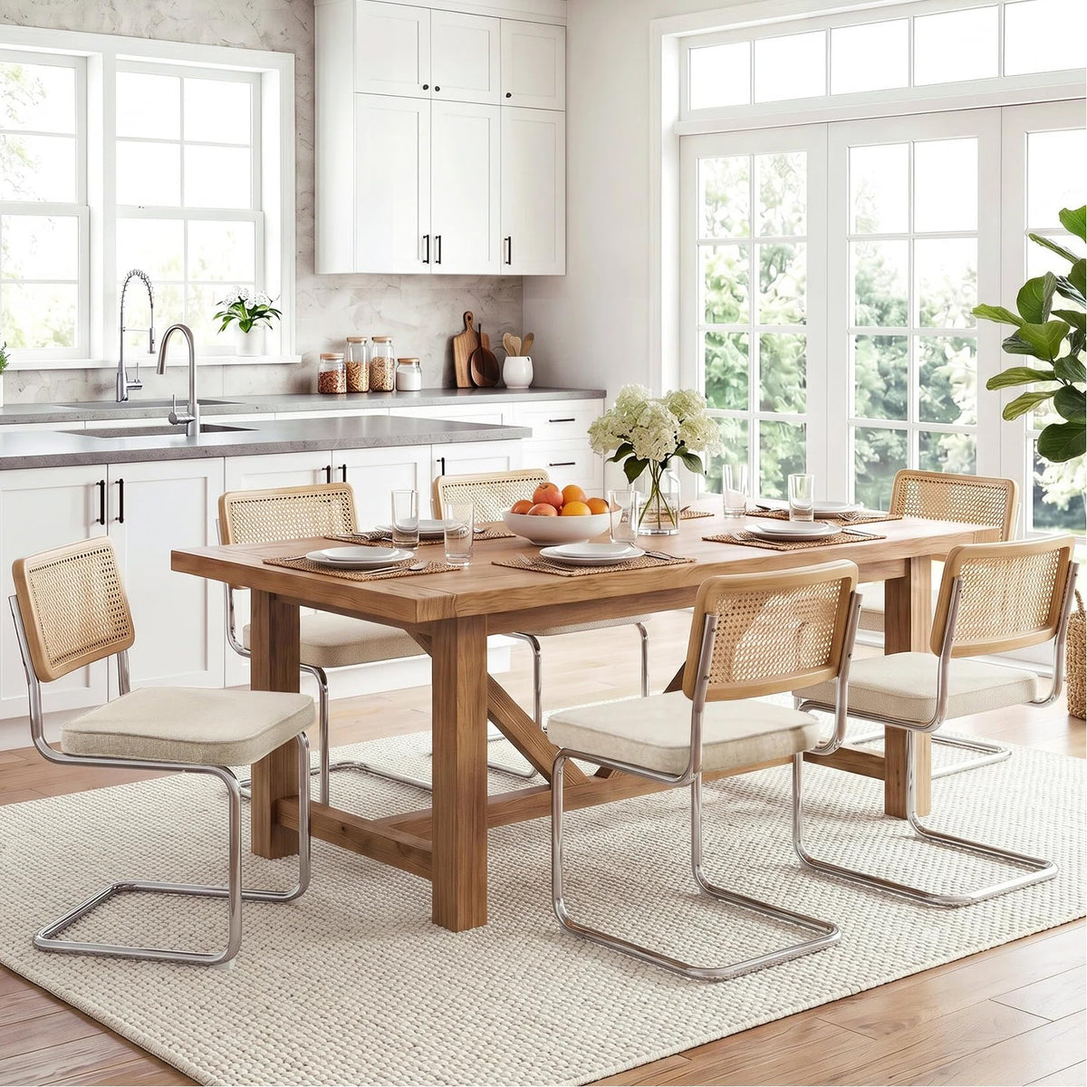 Zesthouse Natural Rattan Dining Chairs Set of 2, Modern Cesca Kitchen Chair