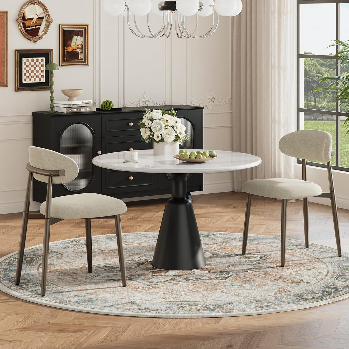 MALOL Dining Chairs Set of 4, Modern Upholstered Kitchen & Dining Room Chairs, Curved Back Dining Chairs with Sturdy Metal Legs, Comfortable Side Chairs for Dining Room, Kitchen, Living Room, Brown
