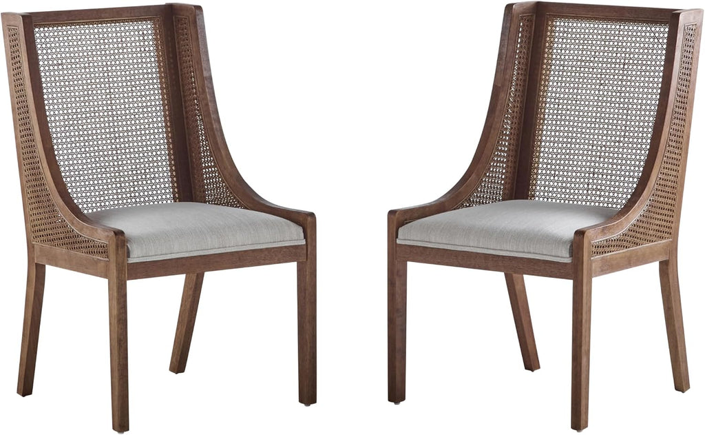 Christopher Knight Home Yone Dining Chairs Set of 2, Modern Dining Chair with Fabric Upholstery, Rubberwood Frame Kitchen Chairs with Cane Webbing, Extra Seat for Dining Room, Beige + Brown