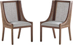Christopher Knight Home Yone Dining Chairs Set of 2, Modern Dining Chair with Fabric Upholstery, Rubberwood Frame Kitchen Chairs with Cane Webbing, Extra Seat for Dining Room, Beige + Brown