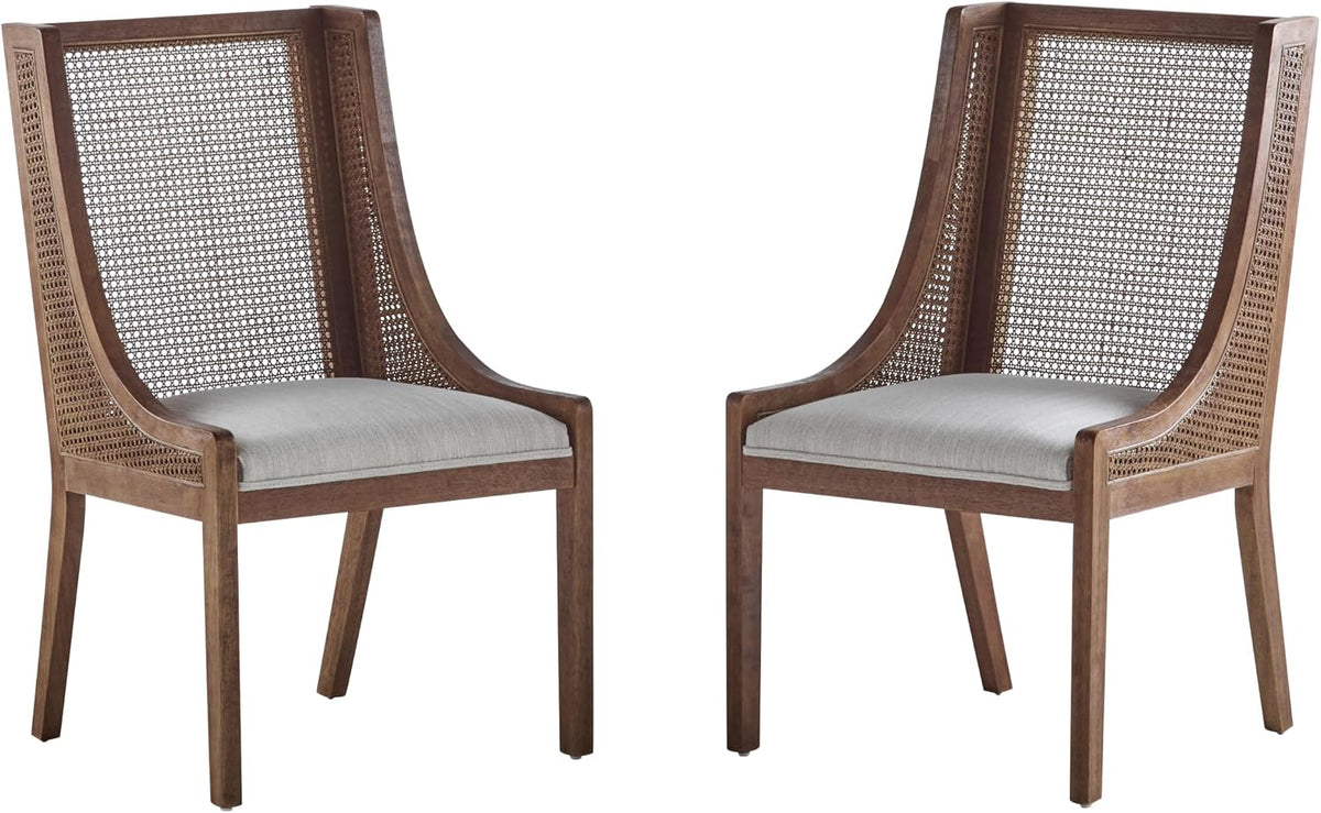 Christopher Knight Home Yone Dining Chairs Set of 2, Modern Dining Chair with Fabric Upholstery, Rubberwood Frame Kitchen Chairs with Cane Webbing, Extra Seat for Dining Room, Beige + Brown