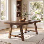 Rustic Farmhouse Dinning Table, Reclaimed Solid Wood Kitchen & Dining Room Table for 4-6 People, 59" Wooden Rectangular Kitchen Table with Trestle Base for Dining/Kitchen Room, Walnut