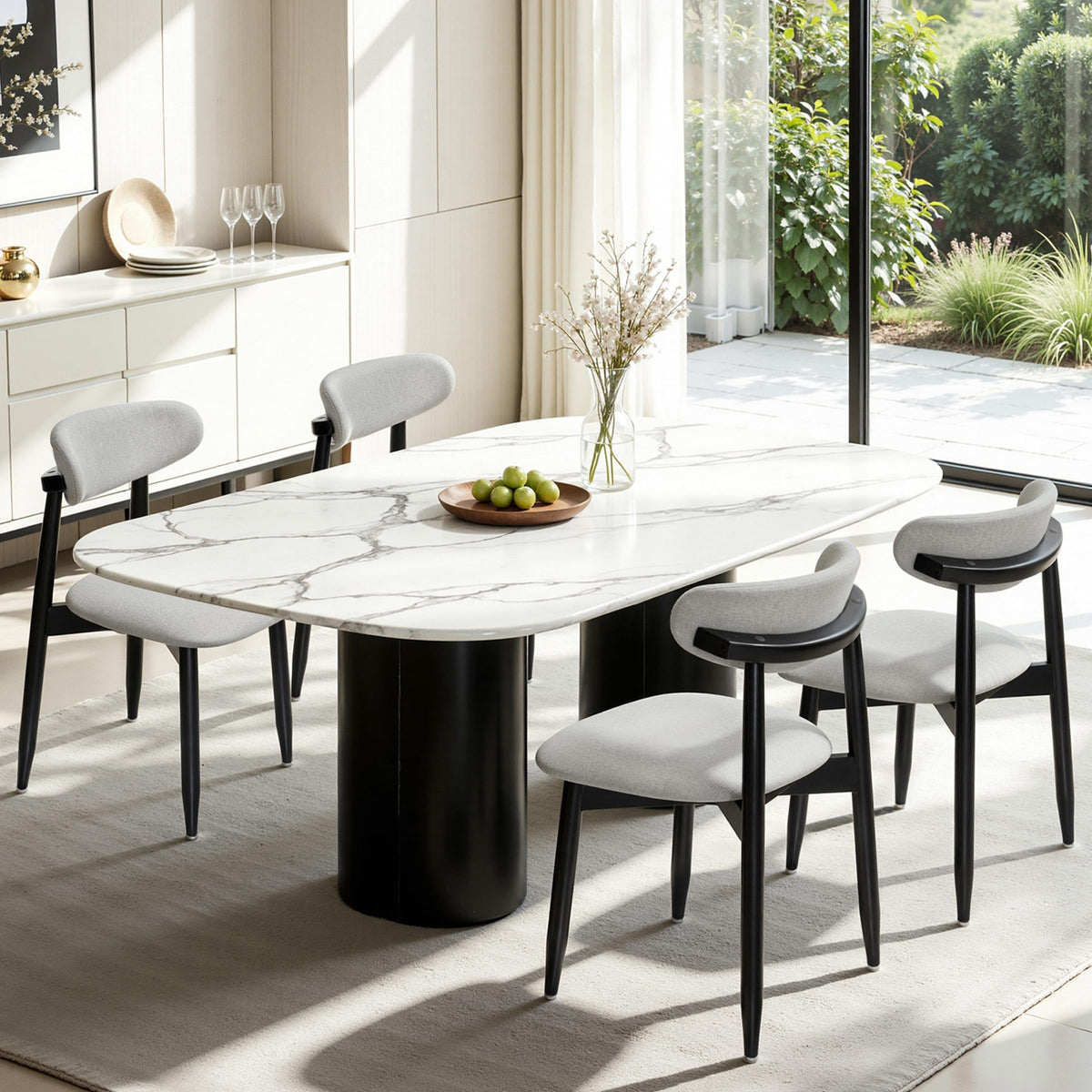 CHUN YI Dining Chairs Set of 4, Upholstered Wooden Dining Room Chairs, Mid Century Modern Fabric Kitchen Chair with Ergonomic Curved Backrest, Beige (Only Chairs)