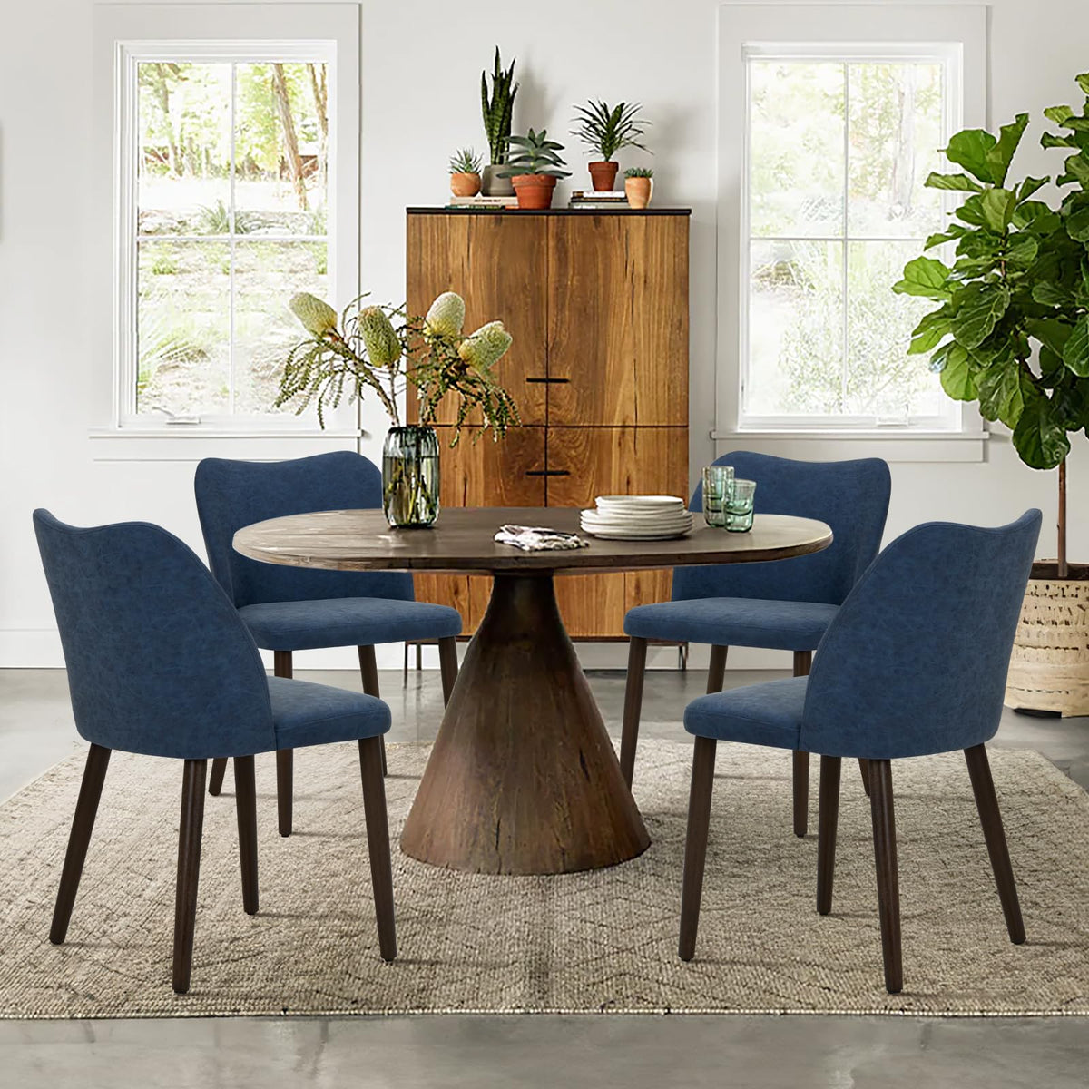 COLAMY Upholstered Dining Chairs Set of 6, Modern Kitchen & Dining Room Chairs with Curved Back, Fabric Padded Seat and Solid Wood Legs, Side Chairs for Restaurant, Cafe & Home, Beige