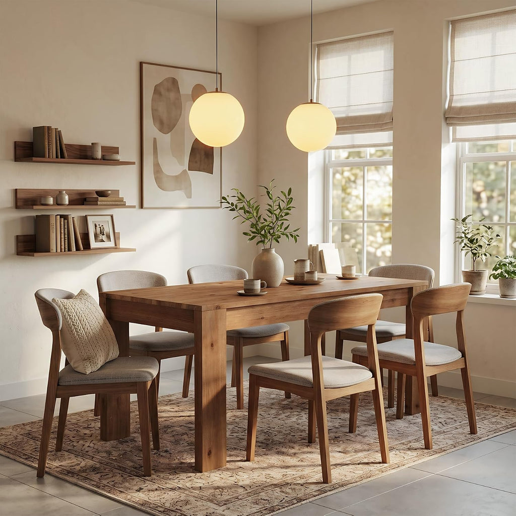 LITTLE TREE 55 Inch Solid Wood Rectangular Dining Table, 29.53" Standard Dining Height Farmhouse Kitchen Table with Thick Sturdy Legs, Compact 4‑6 Person Dinner Table, Rustic Brown, Table Only