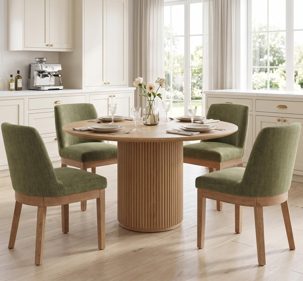 RIVOVA Upholstered Dining Chairs Set of 4, Modern Wooden Dining Room Chair Linen Fabric Kitchen Chairs Farmhouse Dinner Chair with Hardwood Frame, Beige
