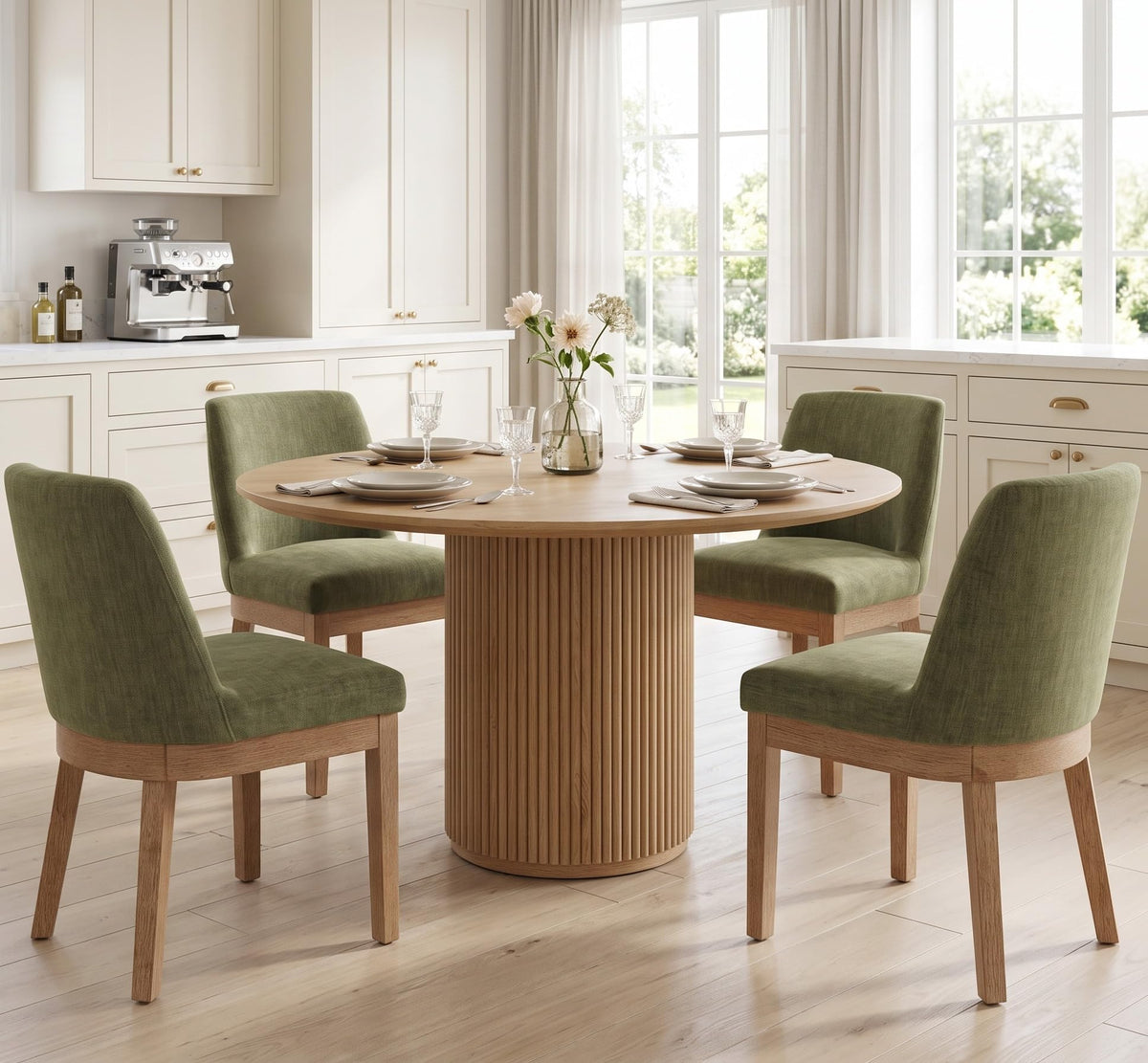 RIVOVA Upholstered Dining Chairs Set of 4, Modern Wooden Dining Room Chair Linen Fabric Kitchen Chairs Farmhouse Dinner Chair with Hardwood Frame, Beige