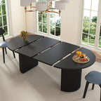 41 in-78 in Extendable Dining Room Table for 4-8, Round Expandable Kitchen Table with Fluted Base, Modern Farmhouse Oval Dinner Tables for Dining Room Kitchen Living Room (Walnut)