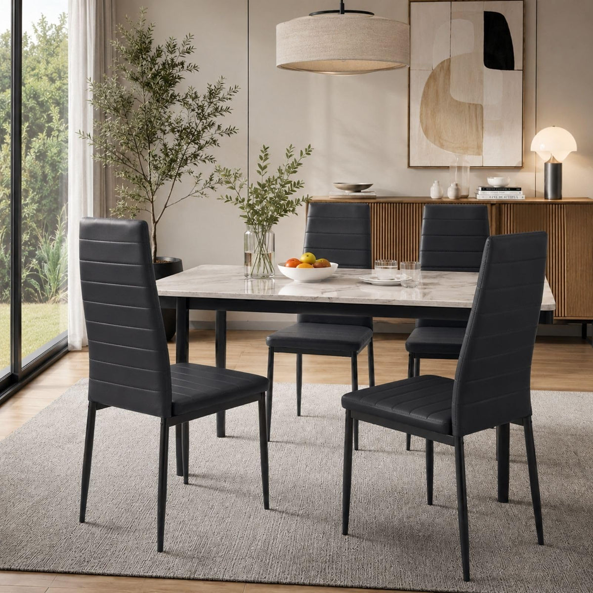 Karl home Dining Chairs Set of 4, PU Leather & High Back, Black
