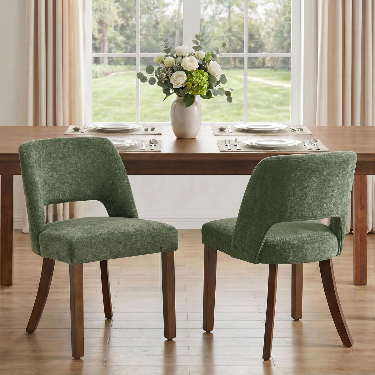 VKNOW Dining Chairs Set of 4, Fabric Dining Chairs, Green