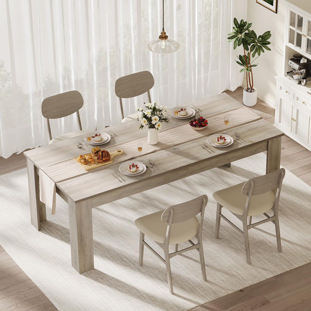 Garvee 71" Farmhouse Dining Table for 4-6, Kitchen Table w/Thick Tabletop, Wood Strip Base, Wider Legs, Large Rectangular Dining Room Table for Kitchen, Apartment & Family Gatherings, Walnut