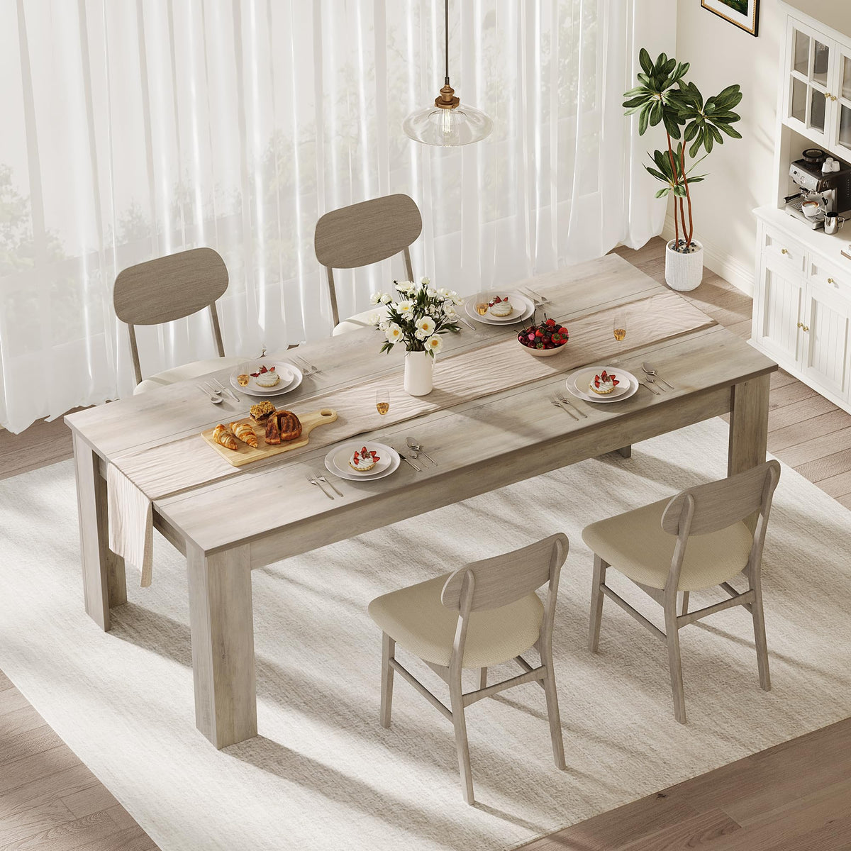 Garvee 71" Farmhouse Dining Table for 4-6, Kitchen Table w/Thick Tabletop, Wood Strip Base, Wider Legs, Large Rectangular Dining Room Table for Kitchen, Apartment & Family Gatherings, Walnut