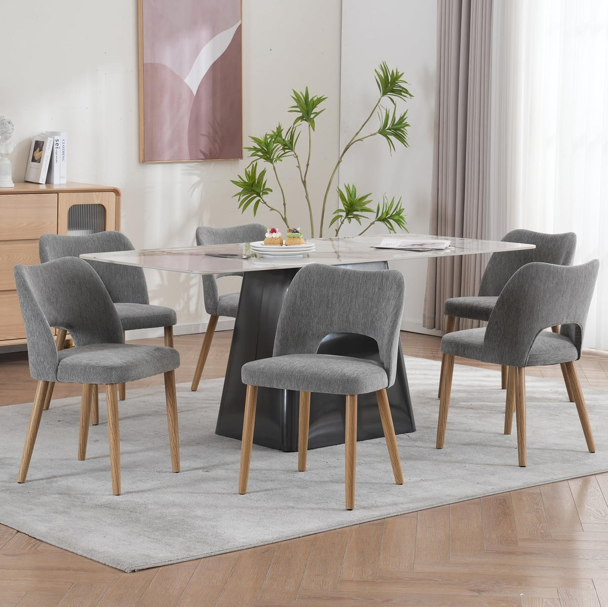 Modern Dining Chairs Set of 4, Upholstered Fabric Kitchen Chairs with Butterfly Hollow Back, Solid Wood Legs, Easy Assembly, Farmhouse Style for Kitchen & Dining Room, Green