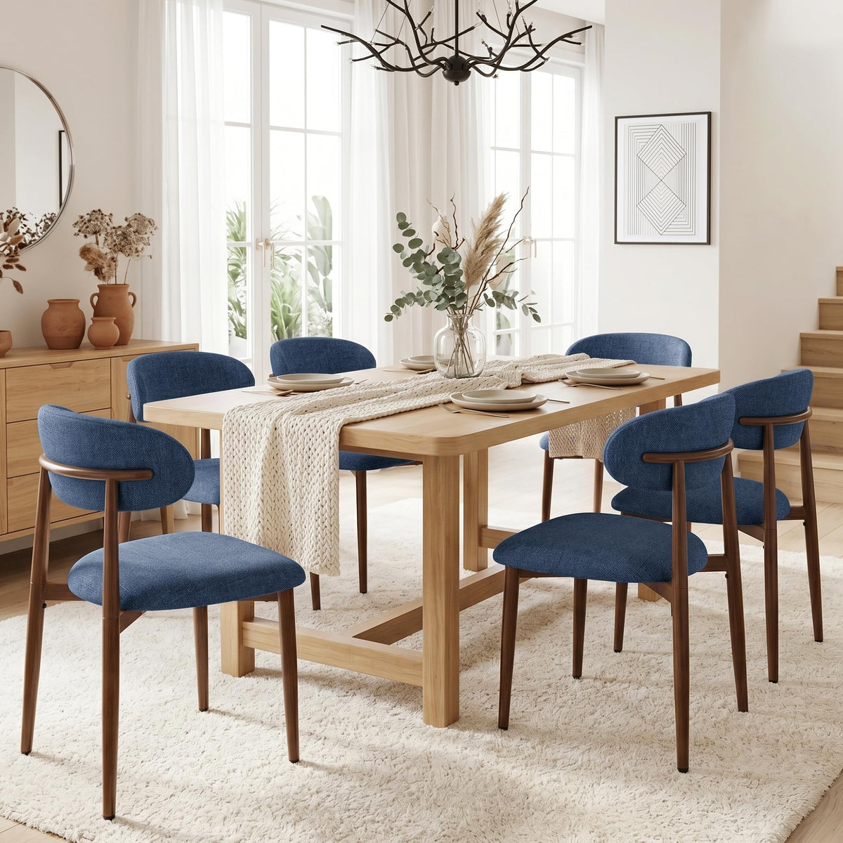 UVV Dining Chairs Set of 4, Metal Kitchen Chairs with Modern Fabric Upholstered for Dining Room, Beige