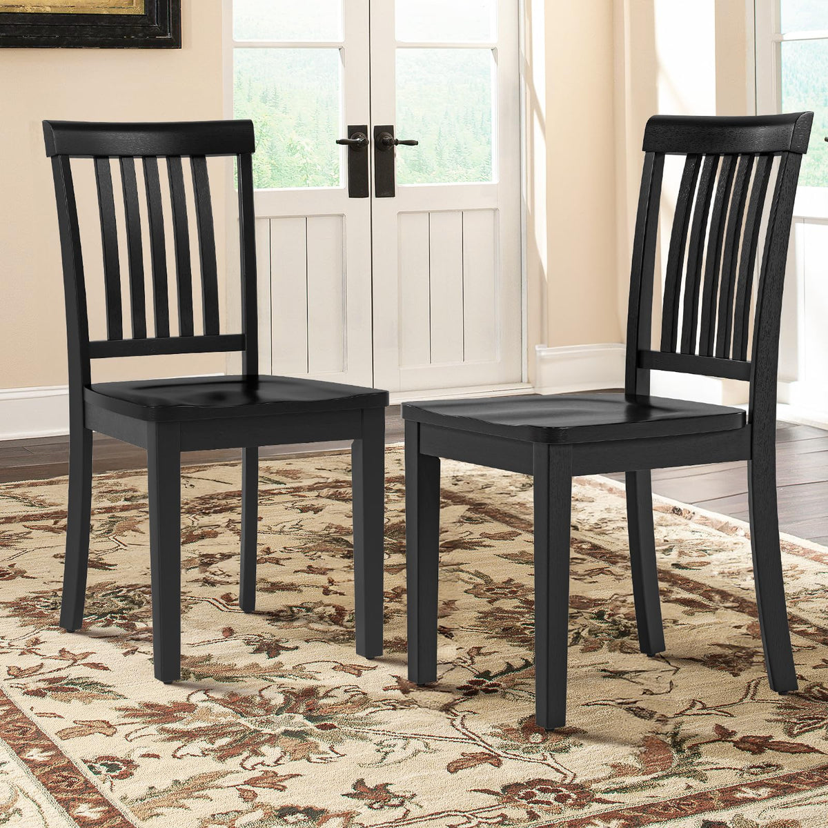 COLAMY Wooden Dining Room Chairs Set of 6, Spindle High Back Windsor Kitchen Side Chair, Farmhouse Dining Chairs for Kitchen, Dining Room, Light Brown