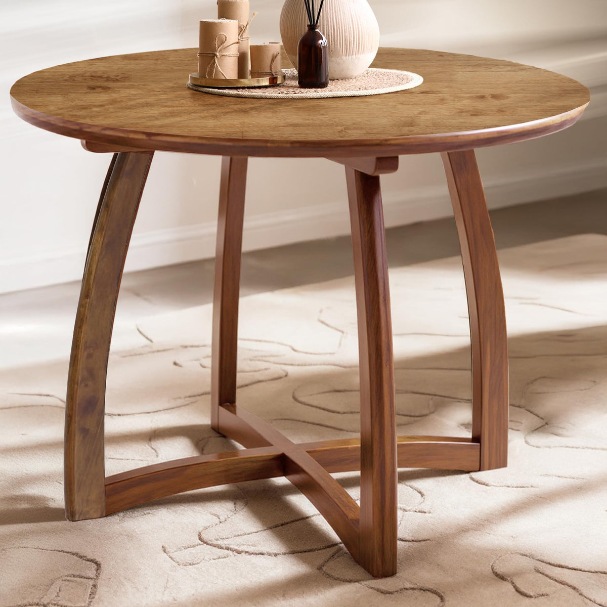 Acacia Verve 48" Solid Wood Dining Table for 4, Rectangular Acacia Wood Kitchen Table, Modern Farmhouse Style, Rustic Natural Finish, Dining Room Furniture, Seats 4 Comfortably, Walnut
