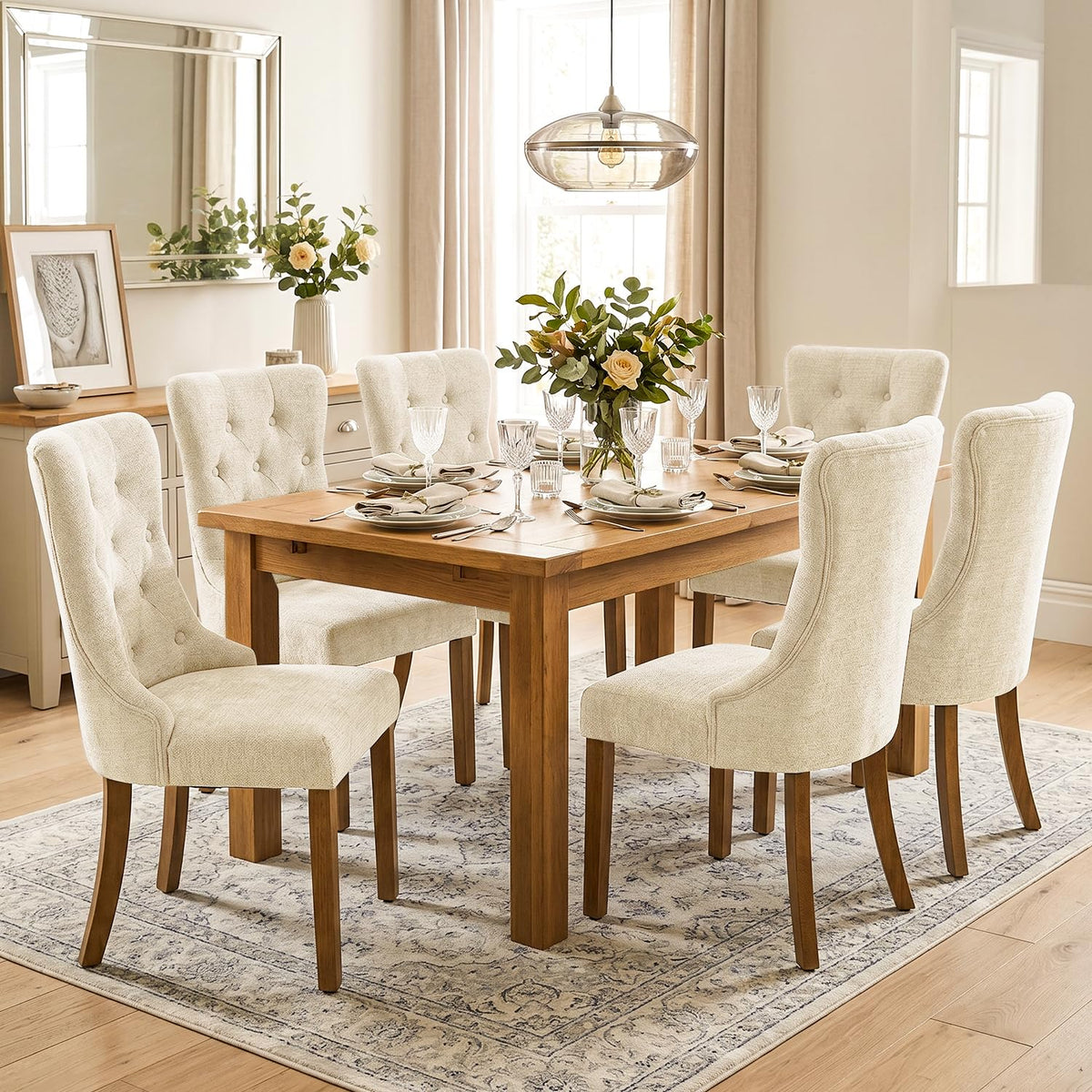 Upholstered Dining Chairs Set of 4 for Dining Room Kitchen (Beige,4)