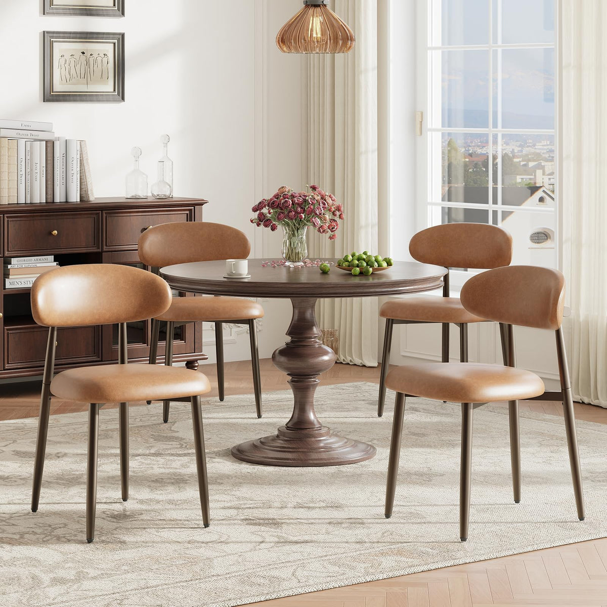 MALOL Dining Chairs Set of 4, Modern Upholstered Kitchen & Dining Room Chairs, Curved Back Dining Chairs with Sturdy Metal Legs, Comfortable Side Chairs for Dining Room, Kitchen, Living Room, Brown