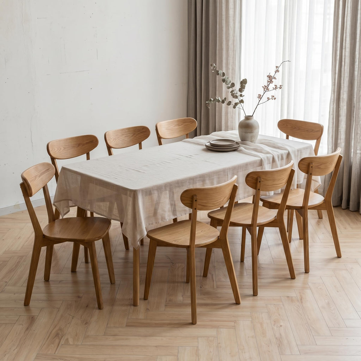 100% Solid Oak Dining Chairs Set of 4, Mid-Century Modern Dining Room Chairs, Wooden Kitchen Chairs with Curved Backrest, Walnut Brown Finish, Sillas de Comedor (4 Chairs)