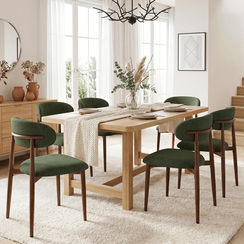 UVV Dining Chairs Set of 4, Metal Kitchen Chairs with Modern Fabric Upholstered for Dining Room, Beige