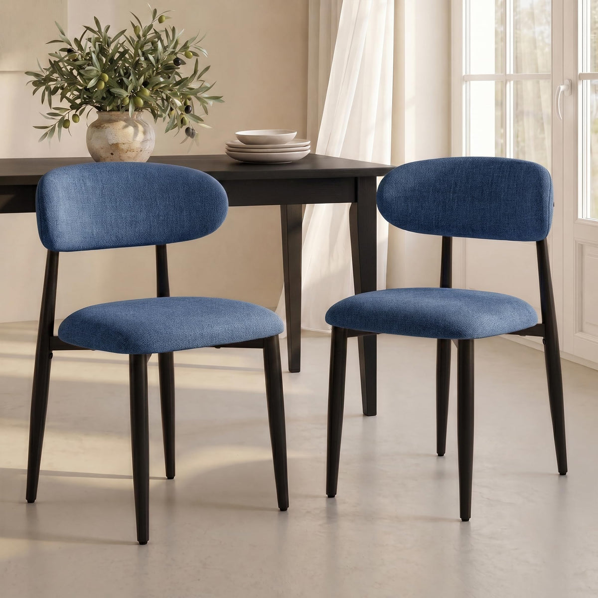 UVV Dining Chairs Set of 4, Metal Kitchen Chairs with Modern Fabric Upholstered for Dining Room, Beige