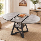Jocoevol Extendable Round Dining Table for 4-8, Round to Oval Dining Table with Open Storage Shelf, Space Saving Expandable Kitchen Table, Modern Design for Apartments & Dining Rooms,Grey