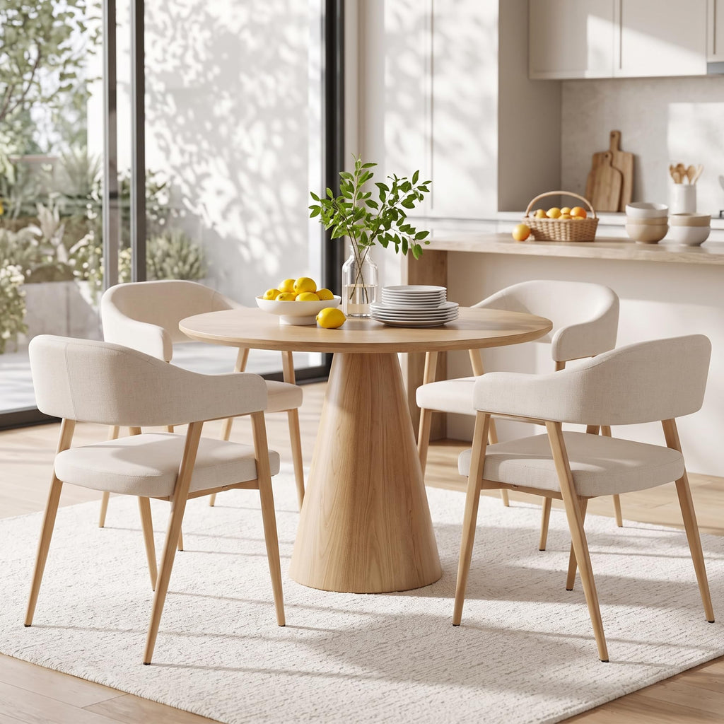 HNY Modern Dining Room Arm Chairs Set of 6, Retro Faux Leather Upholstered Barrel Dining Chairs with Arms Mid-Century Brown Accent Chair with Metal Legs, Open-Back Kitchen Side Chair for Living Room