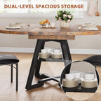 43‘’-57‘’ Extendable Round Dining Table for 4-6, Modern Industrial Kitchen Oval Dining Table with Removable Leaves, Space Saving Pedestal Base with Storage Shelf for Kitchen Living Room (Rustic)