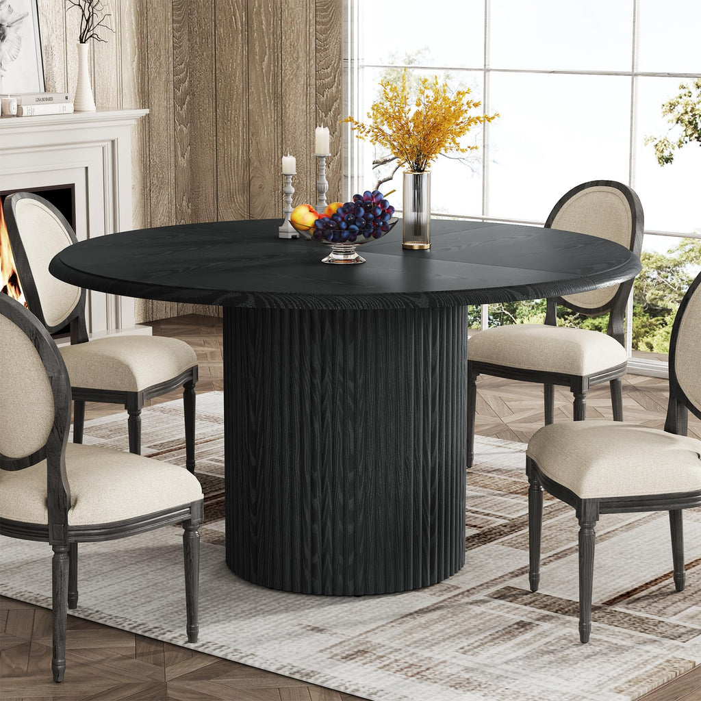 Tribesigns 47" Round Dining Table for 4, Farmhouse Kitchen Table with Metal Base, Modern Small Dinner Table for Dining Room,Kitchen (Chairs Not Included)